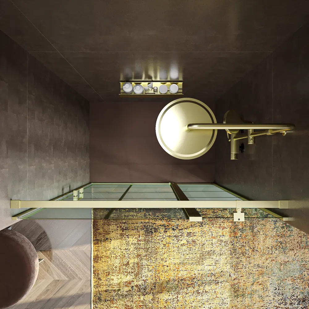 Mampara de ducha frontal OPEN 1 fijo - 1 puerta abatible serigrafia industrial ORO MATE 6 Mampara de ducha frontal OPEN 1 fijo - 1 puerta abatible serigrafia industrial ORO MATE - Imagen 6