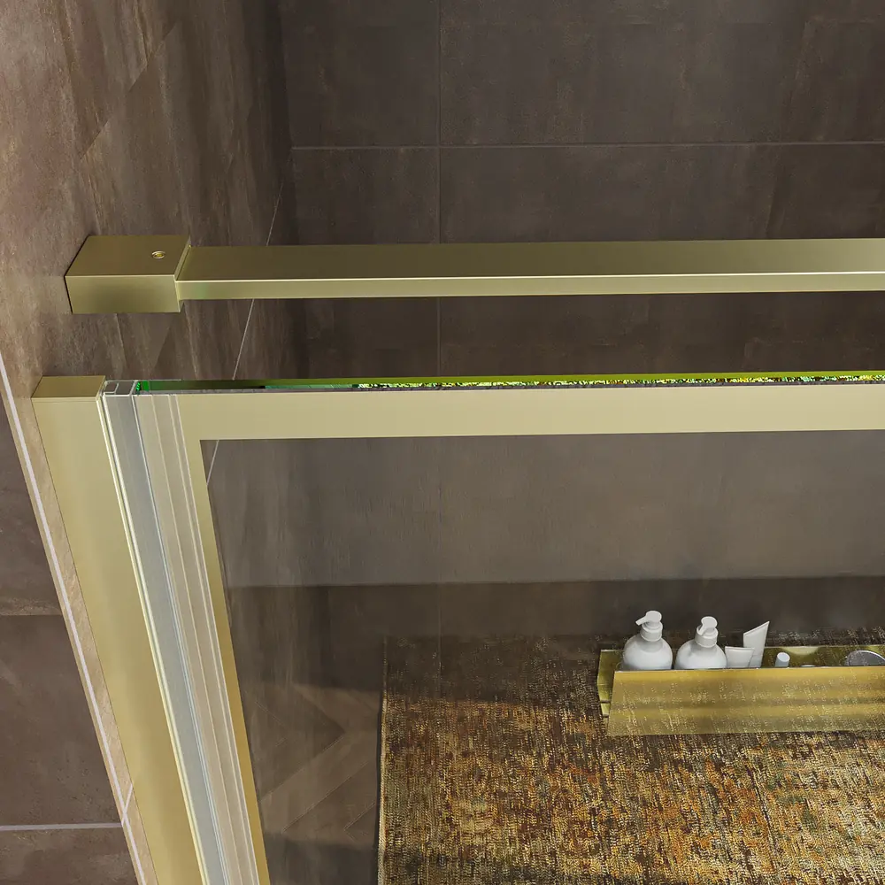 Mampara de ducha frontal OPEN 1 fijo - 1 puerta abatible serigrafia industrial ORO MATE 2 Mampara de ducha frontal OPEN 1 fijo - 1 puerta abatible serigrafia industrial ORO MATE - Imagen 2