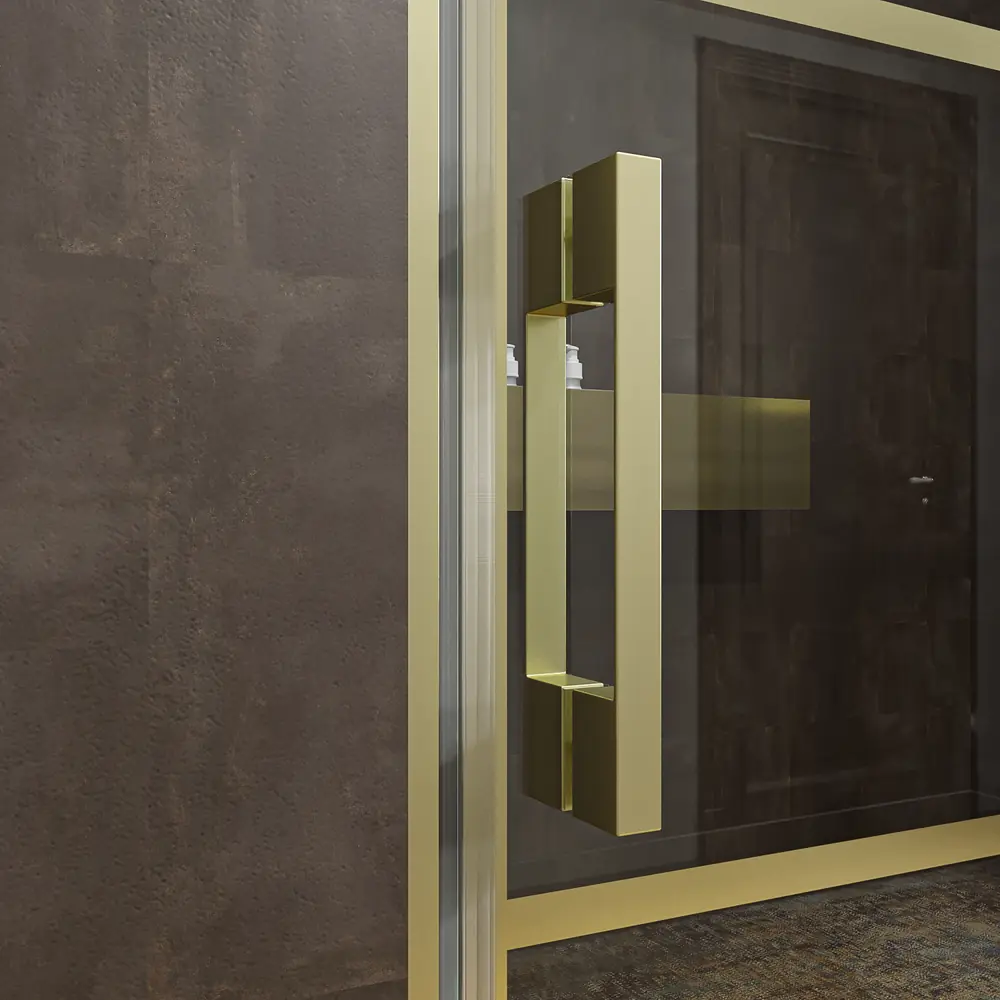 Mampara de ducha frontal OPEN 1 fijo - 1 puerta abatible serigrafia industrial ORO MATE 3 Mampara de ducha frontal OPEN 1 fijo - 1 puerta abatible serigrafia industrial ORO MATE - Imagen 3