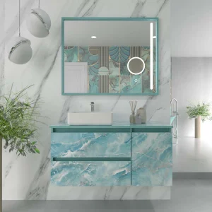 Mueble
de baño suspendido 2 cajones/ 1 puerta UNICO efecto mármol con lavabo SATET
Solid Surface