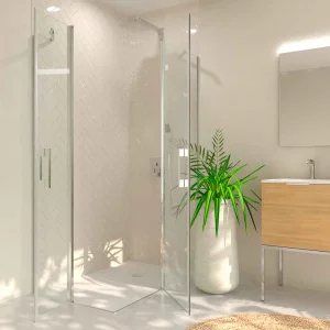 Mampara
  de ducha rectangular OPEN 2 fijos - 2 puertas abatibles a medida CROMO BRILLO