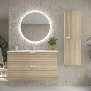 Mueble de baño suspendido 2 cajones ADAM  con lavabo porcelana bicolor ALCATRAZ/BLANCO