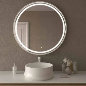 Espejo
  redondo ADELA luz led frontal con sensor táctil y antivaho - Aluminio NEGRO
  MATE