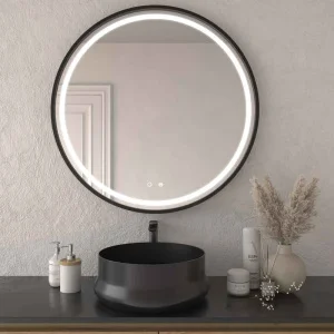 Espejo
redondo ADELA luz led frontal con sensor táctil y antivaho - Aluminio NEGRO
MATE