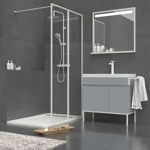 Mueble
  de baño 1 cajón- 1 puerta acabado mate GRIS CEMENTO con lavabo resina 6 cm
  grosor