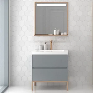 Mueble
de baño 2 cajones acabado mate GRIS CEMENTO con lavabo resina 6 cm grosor