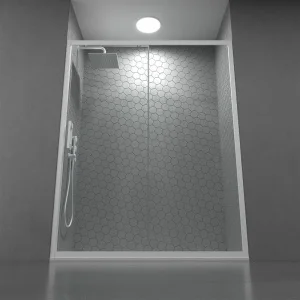 Mampara
de ducha frontal FRAME 1 fijo -1 puerta corredera vidrio transparente.
Acabado BLANCO MATE