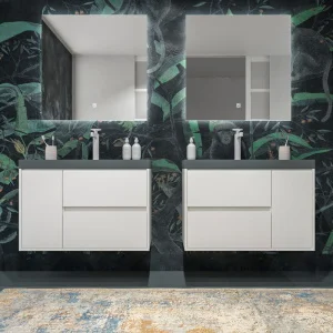 Mueble
de baño suspendido 2 cajones / 1 puerta CARMEN con lavabo resina acabado
BLANCO