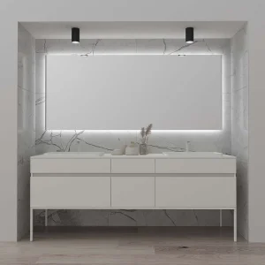 Mueble
de baño DUNE con patas 6 cajones con encimera SOLID SURFACE 2 senos