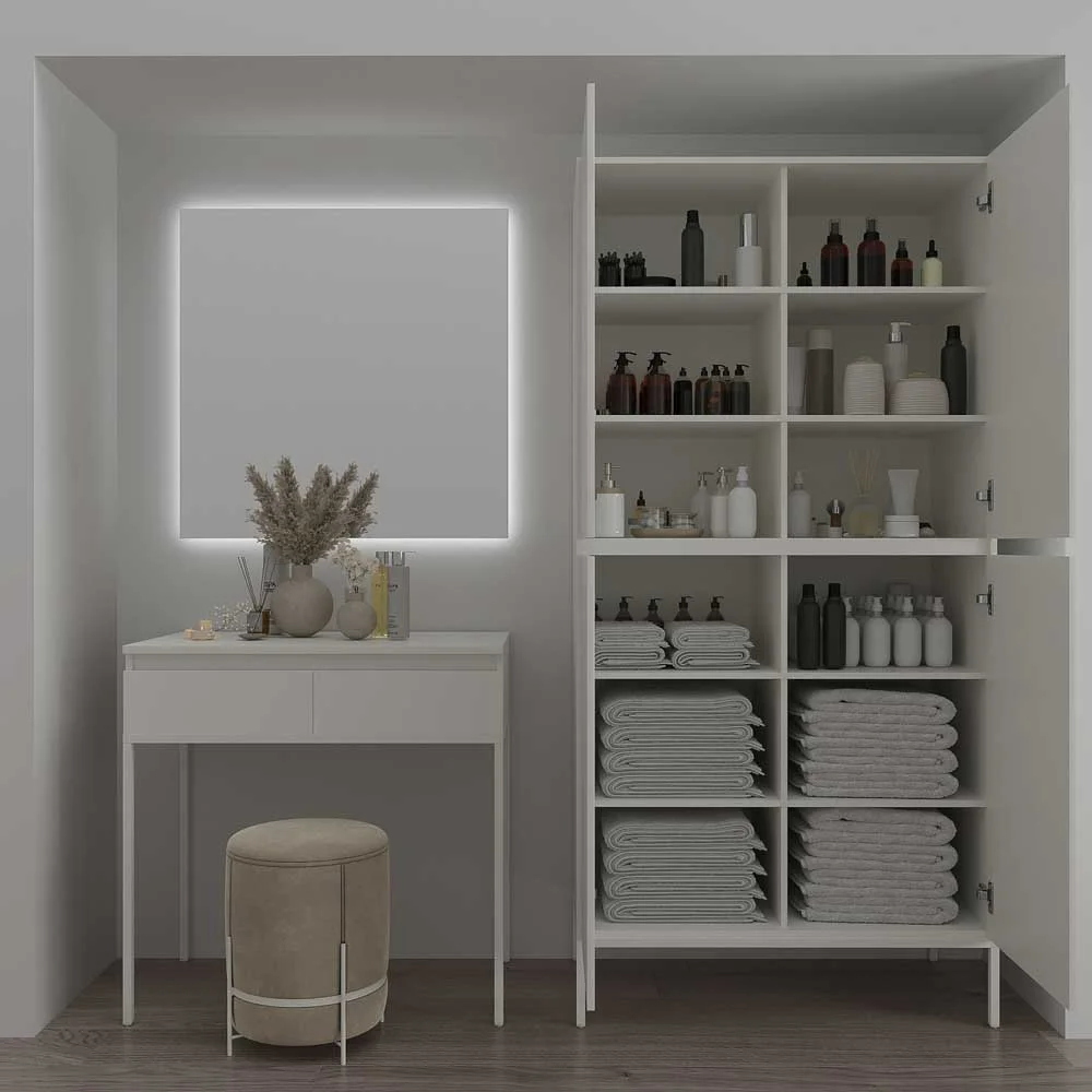 Mueble
de baño DUNE con patas 6 cajones con encimera SOLID SURFACE 2 senos