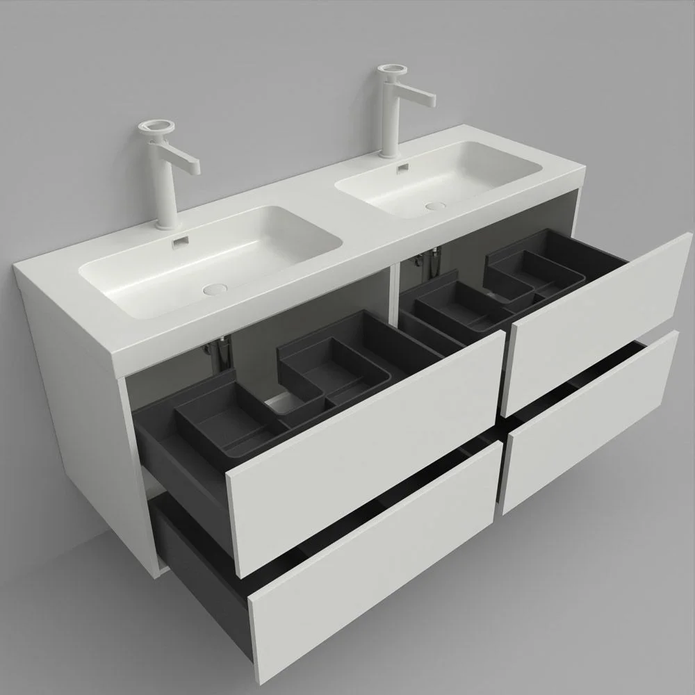 Mueble
de baño suspendido 120 cm 4 cajones CARMEN con lavabo doble 2 senos resina
acabado AZUL COBALTO