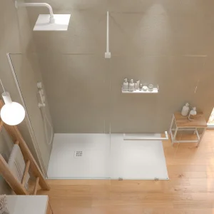 Mampara
  de ducha VERONA frontal abierta 1 fijo- 1 puerta corredera acabado BLANCO
  MATE