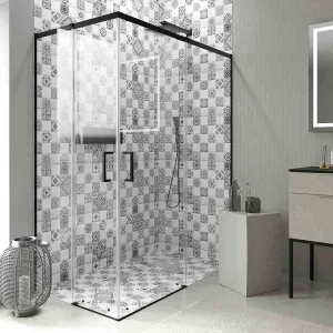 Mampara
de ducha AXER rectangular 2 fijos - 2 puertas correderas vidrio 6 mm. ACERO
INOXIDABLE acabado NEGRO MATE
