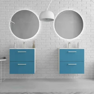 Mueble
de baño suspendido NEXO 2 cajones fondo reducido 40 cm lacado mate con lavabo
porcelana AZUL/BLANCO