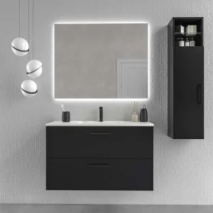 Mueble
de baño suspendido NEXO 2 cajones fondo reducido 40 cm lacado mate con lavabo
porcelana NEGRO