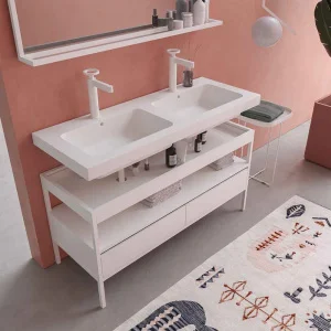 Mueble
de baño INDEX estructura con patas 2 cajones lavabo suspendido 2 senos
BLANCO-CROMO
