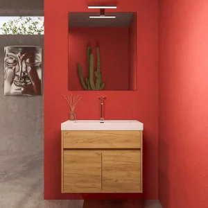 Mueble
  de baño suspendido 2 puertas / 1 cajón CARMEN con lavabo resina acabado ROBLE
  CLARO