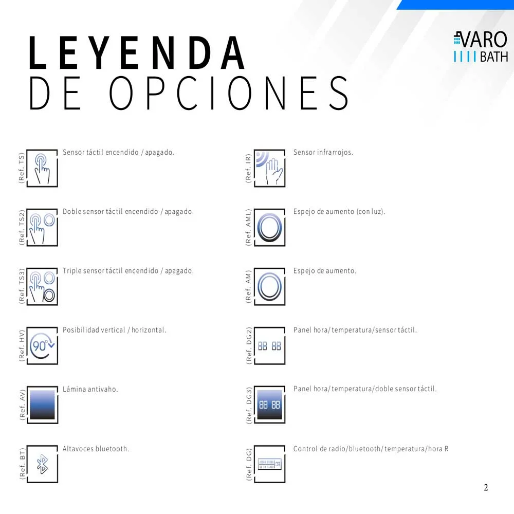 Espejo a
medida NERINA con luz led frontal . Altavoces. Anti vaho. Espejo aumento.
Reloj