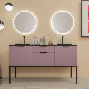 Mueble
de baño ELLA con patas 2 cajones - 2 puertas con encimera SOLID SURFACE 2
senos