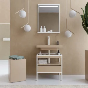 Mueble
de baño INDEX estructura con patas 1 cajón lavabo suspendido MOKA-BLANCO
