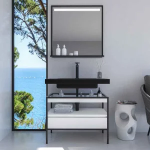 Mueble
de baño INDEX estructura con patas 1 cajón lavabo suspendido BLANCO-NEGRO