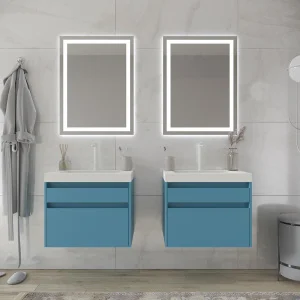 Mueble
  de baño suspendido 2 cajones PETRA con lavabo resina acabado BLANCO