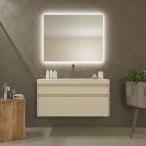 Mueble
de baño suspendido 2 cajones PETRA con lavabo resina acabado CREMA