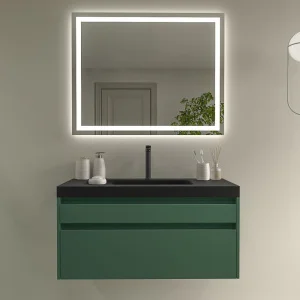 Mueble
de baño suspendido 2 cajones PETRA con lavabo resina acabado NEGRO mate