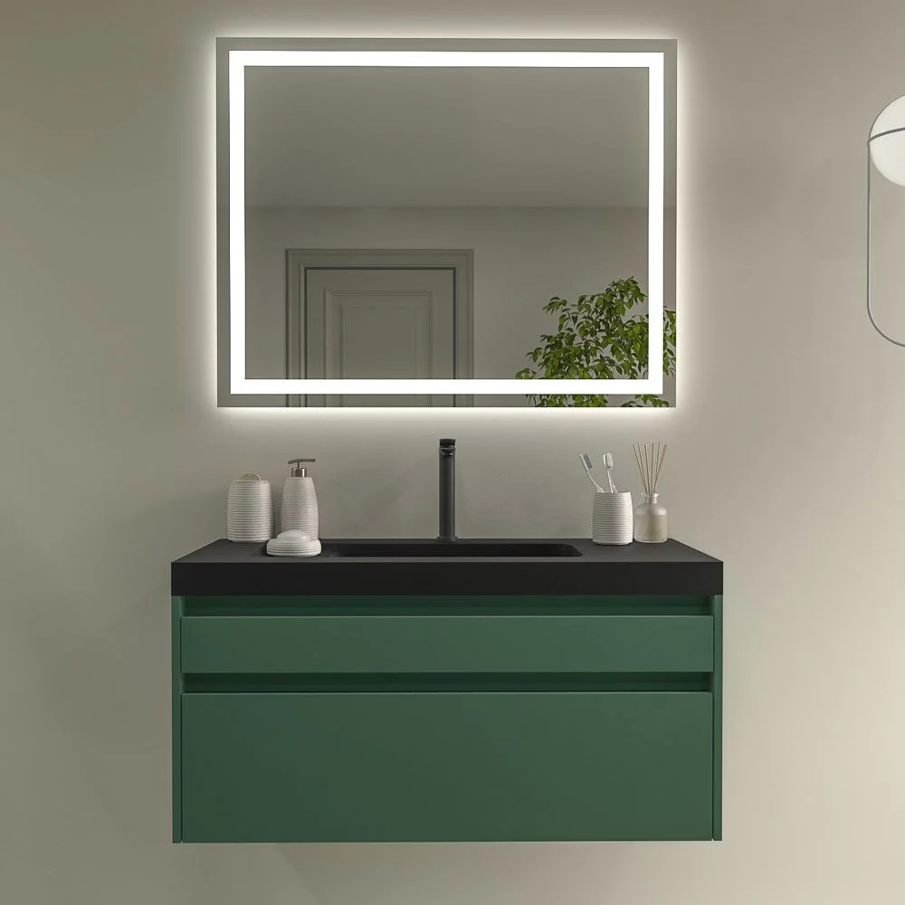 Mueble
de baño suspendido 2 cajones PETRA con lavabo resina acabado NEGRO mate