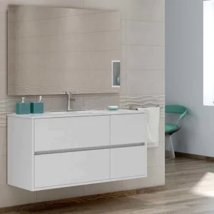 Mueble
de baño CARLOTTA suspendido 4 cajones con lavabo cerámico, color BLANCO