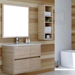Mueble
  de baño CARLOTTA suspendido 4 cajones con lavabo cerámico, color CAMBRI