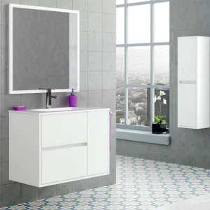 Mueble
  de baño CAROLA suspendido 2 cajones - 1 puerta con lavabo cerámico