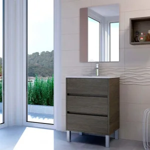 Mueble
  de baño CLOE colores a suelo 3 cajones con lavabo cerámico