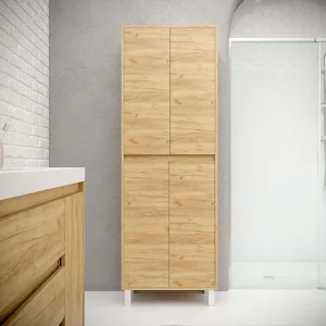 Columna
  de baño 4 puertas con patas 195 cm x 50 cm x 25 cm acabado ROBLE CLARO