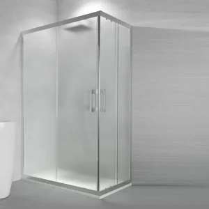 Mampara
de ducha rectangular GLISS apertura angular 2 fijos-2 puertas correderas.
Vidrio OPACO con tratamiento anti-cal. Acabado CROMO BRILLO