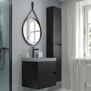 Mueble
de baño suspendido 2 cajones CARMEN con lavabo resina acabado NEGRO