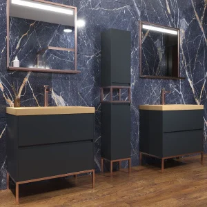 Mueble
de baño 2 cajones acabado mate GRAFITO con lavabo resina 6 cm grosor