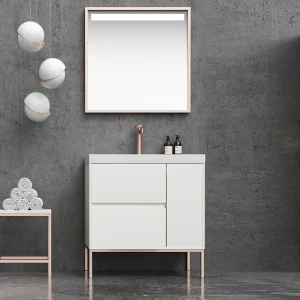 Mueble
  de baño EVO 2 cajones - 1 puerta acabado mate BLANCO con lavabo resina 6 cm
  grosor