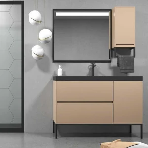 Mueble
  de baño EVO 2 cajones - 1 puerta acabado mate MOKA con lavabo resina 6 cm
  grosor