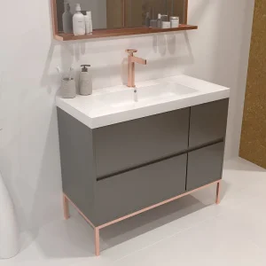 Mueble
  de baño EVO 4 cajones acabado mate TOPO con lavabo resina 6 cm grosor