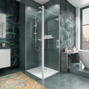 Mampara
  de ducha rectangular OPEN 1 fijo - 1 puerta abatible fabricada a medida.
  BLANCO MATE