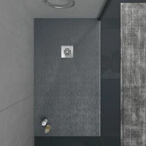 Plato
  ducha resina ONE Gris Antracita RAL 7016 y otros colores con textura pizarra
  antibacteriano y antideslizante. Rejilla inox
