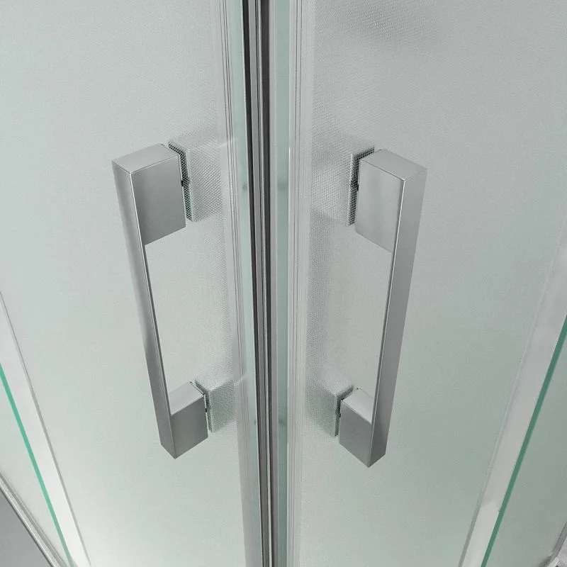 Mampara de ducha rectangular GLISS apertura angular 2 fijos-2 puertas correderas. Vidrio OPACO con tratamiento anti-cal. Acabado CROMO BRILLO