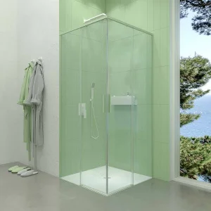 Mampara
  de ducha cuadrada NEXO apertura angular 2 fijos-2 puertas correderas Acabado
  VERDE OPALO