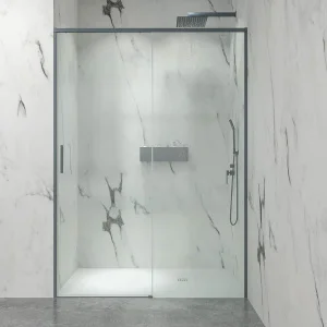 Mampara
de ducha NEXO frontal 1 fijo - 1 puerta corredera perfil MINIMALISTA acabado
GRAFITO