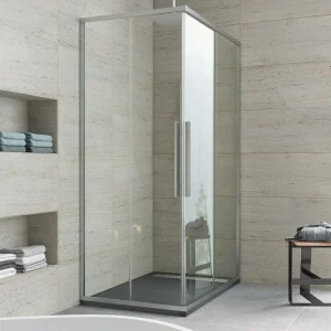 Mampara
de ducha rectangular VISION 2 fijos - 2 puertas correderas. Con tratamiento
anti-cal. Acabado CROMO BRILLO