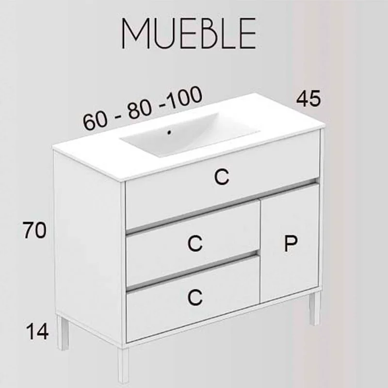 Mueble de baño ANNA a suelo 3 cajones- 1 puerta con lavabo cerámico