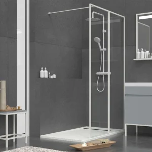 Fijo de
ducha a medida mampara LINE con perfileria enmarcada 2 cuerpos - Vidrio 4 MM
con tratamiento anti-cal incluido- Brazo sujecci?n acero inox.