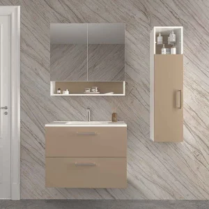 Mueble
de baño suspendido NEXO 2 cajones fondo reducido 40 cm lacado mate con lavabo
porcelana MOKA