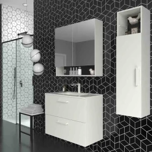 Mueble
  de baño suspendido NEXO 2 cajones fondo reducido 40 cm lacado mate con lavabo
  porcelana BLANCO